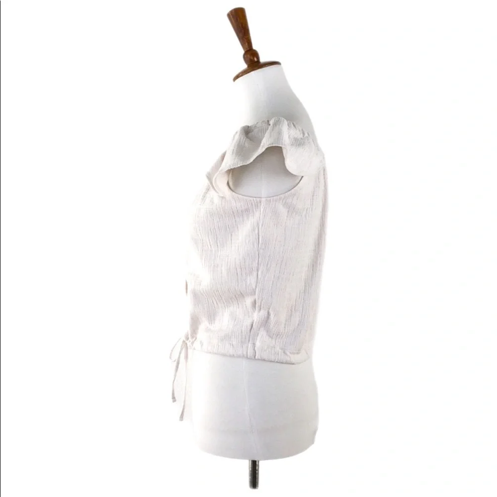 Madewell Creme Ruffle Sleeve Button Front Top, Small - Picture 3 of 7